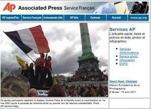 Une du site français d'Associated press créé en 1945